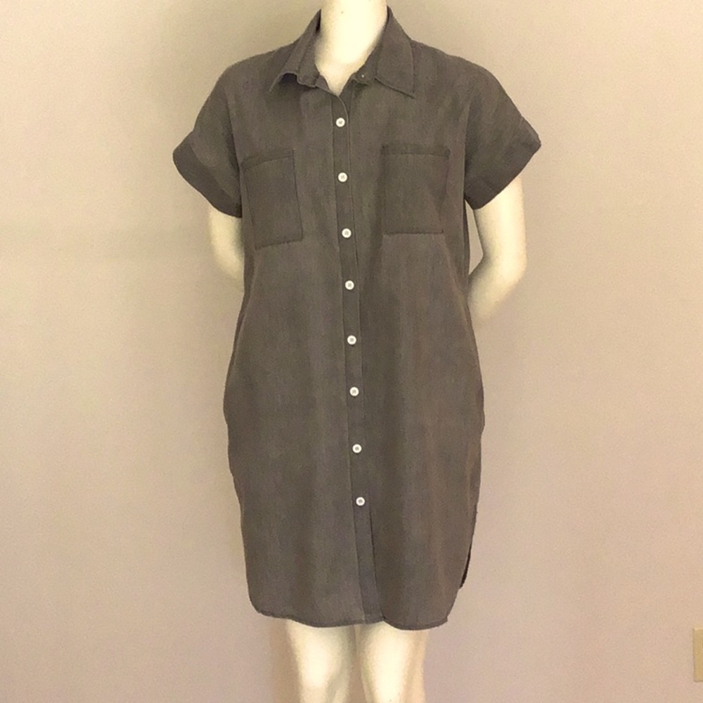 Taupe Cotton Short-sleeved Tunic/Dress - Picture 2 of 15